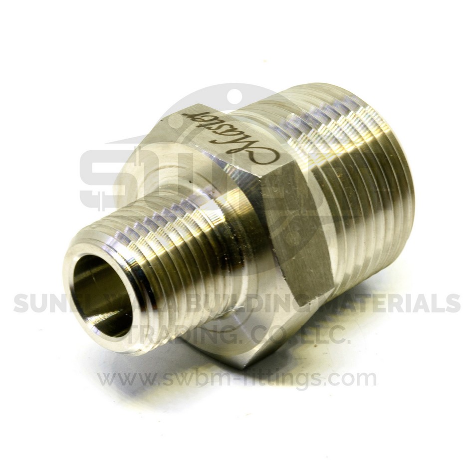 Brass Hex Nipple Adapter Fitting – 1/2" Male To 3/4" Male NPT Reducer For Air, Fuel, Water