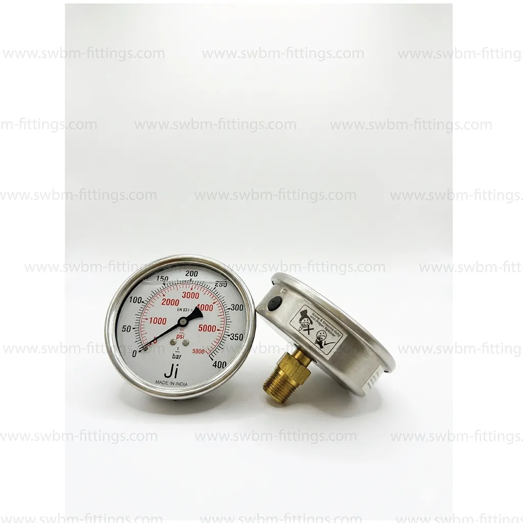 SS PRESSURE GAUGE 4" DIAL BACK CONNECTION